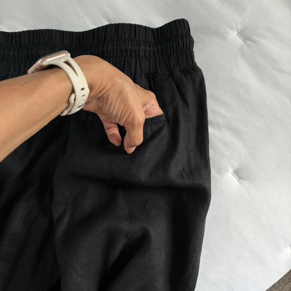 Quince Black 100% European Linen Wide Leg Pants Size S, bohemian, tropical, cool